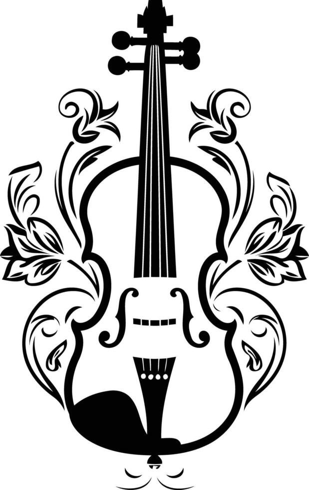 Elegant silhouette of a violin with intricate floral details vector