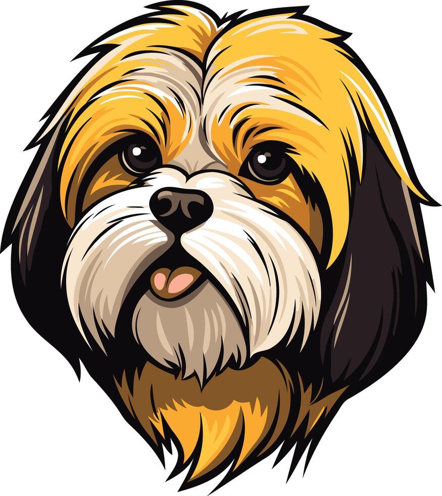 A charming cartoon illustration of a shih tzu dog with a playful expression vector