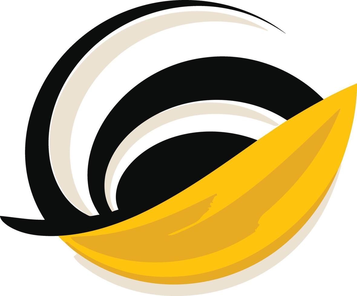 Abstract logo design featuring a yellow leaf and black and white curved lines, symbolizing growth, nature, and innovation vector