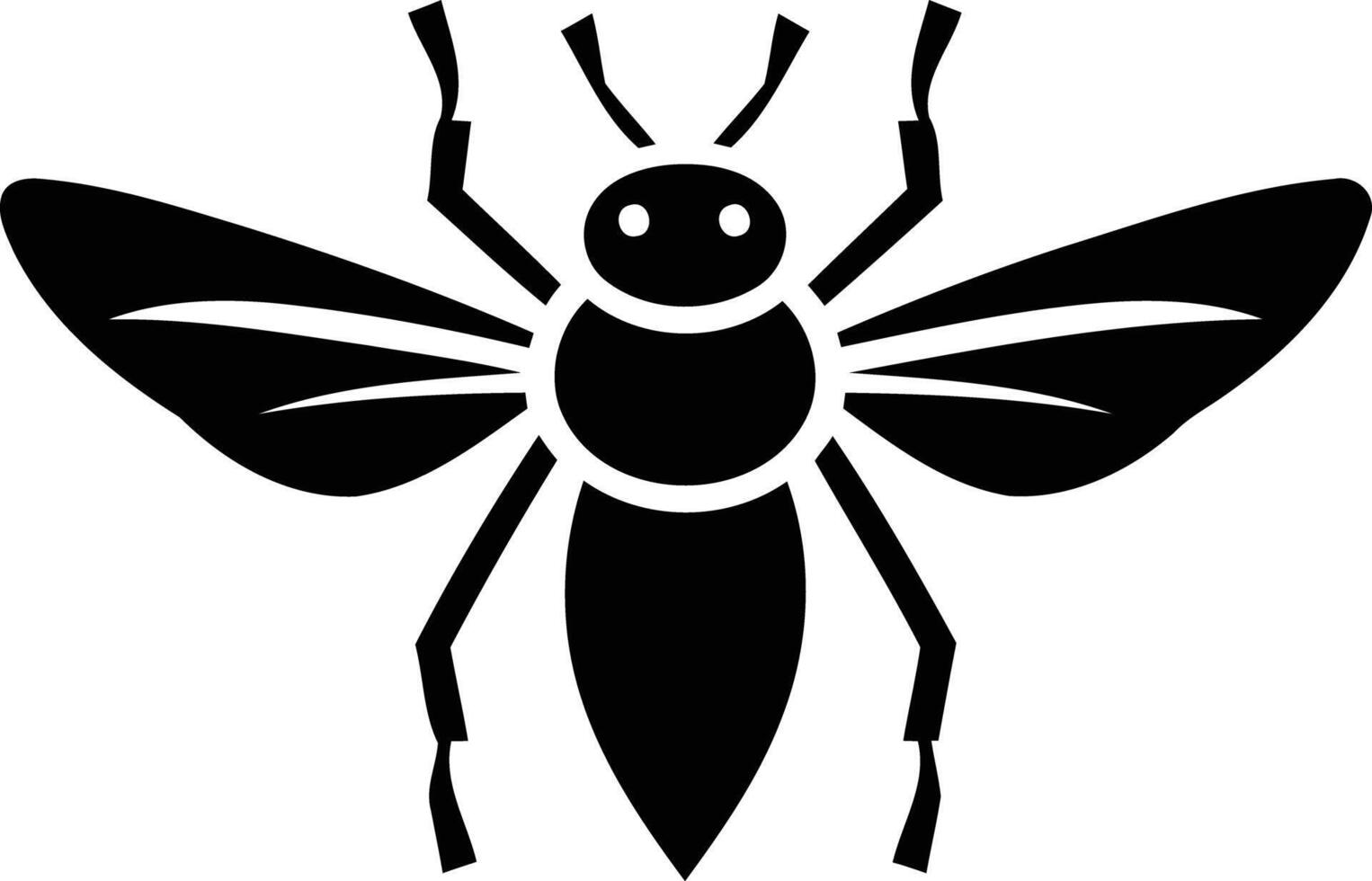 Simple, bold black and white illustration of a bee, perfect for logo design or branding vector
