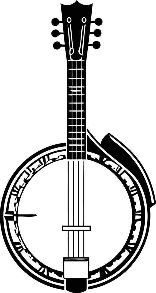 Simple black and white silhouette of a banjo, perfect for music-related projects vector