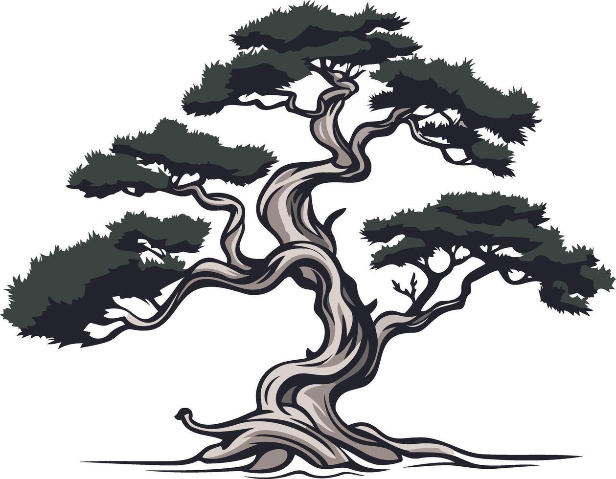 element Illustration of a Twisted Bonsai Tree vector