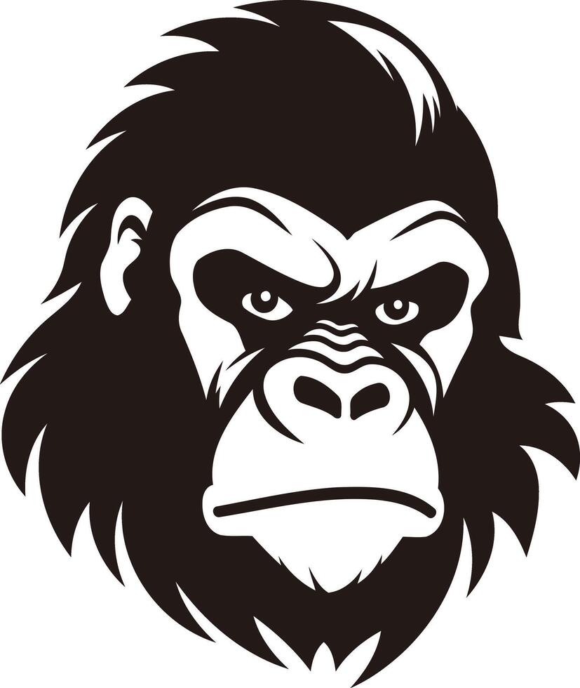 A powerful black and white illustration of a gorilla's face, perfect for adding a strong and bold presence to your designs vector