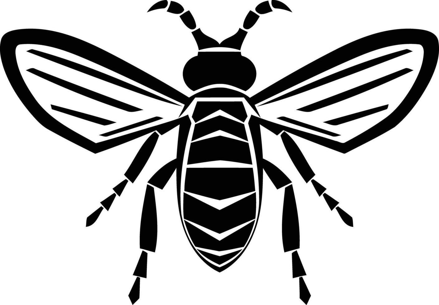 Stylized black and white bee silhouette, perfect for logos, icons, and branding vector