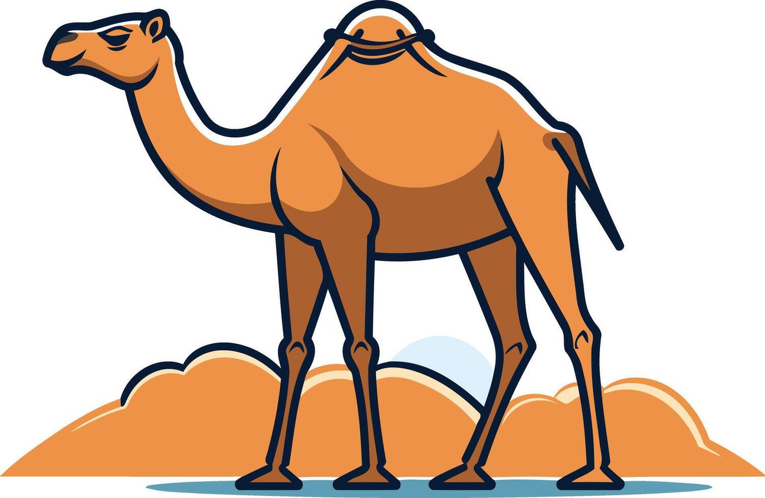 A friendly cartoon camel standing on a sandy dune vector