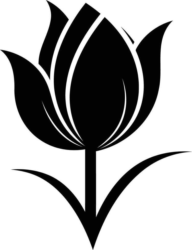 Simple black and white silhouette of a tulip flower vector