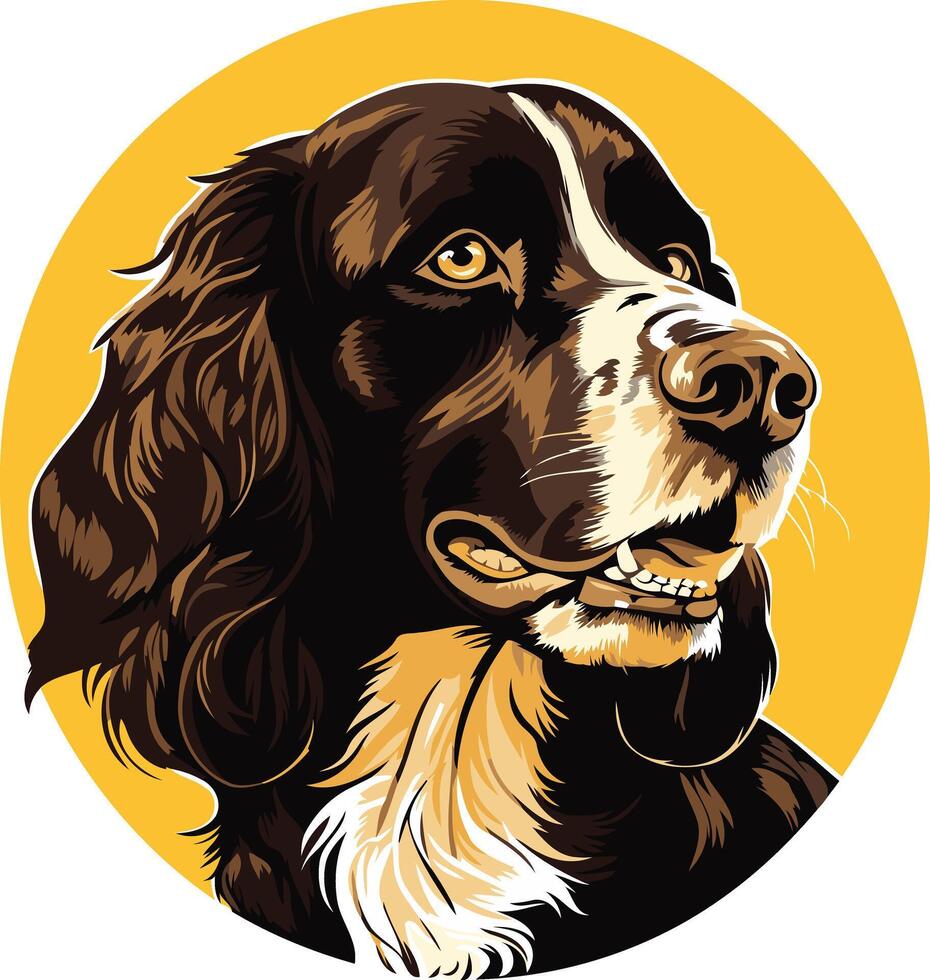 A charming illustration of a springer spaniel, depicted in a playful, cartoon style vector