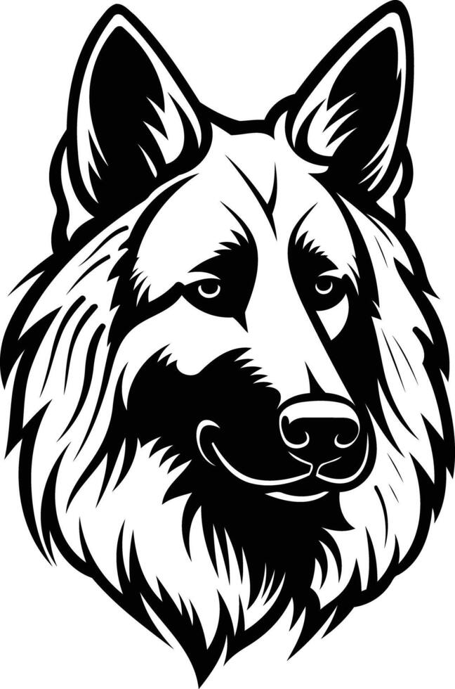 A striking black and white illustration of a german shepherd's head, perfect for branding, tattoo designs, and pet-themed projects vector