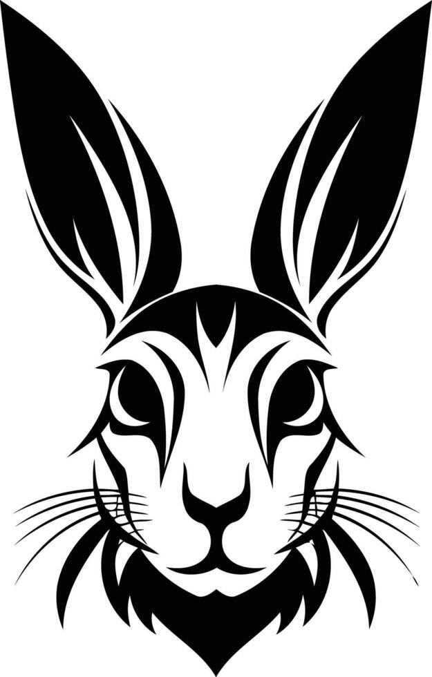 A bold, graphic black and white illustration of a rabbit's head, perfect for tattoos, t-shirt designs, and branding vector