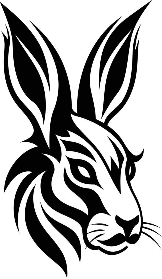 Tribal style rabbit head tattoo design in black and white vector