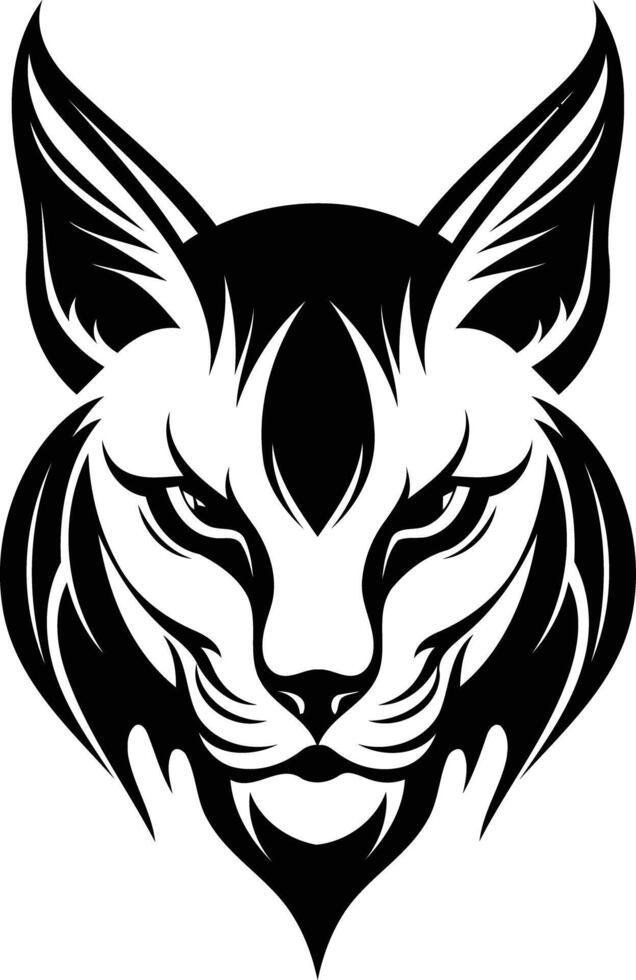 Fierce and stylized black and white lynx head tattoo design vector