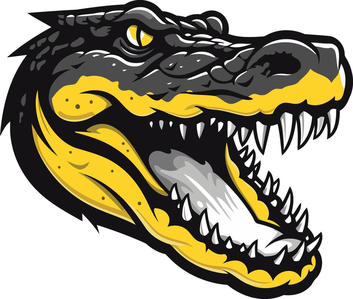 Fierce alligator head with sharp teeth and yellow accents vector