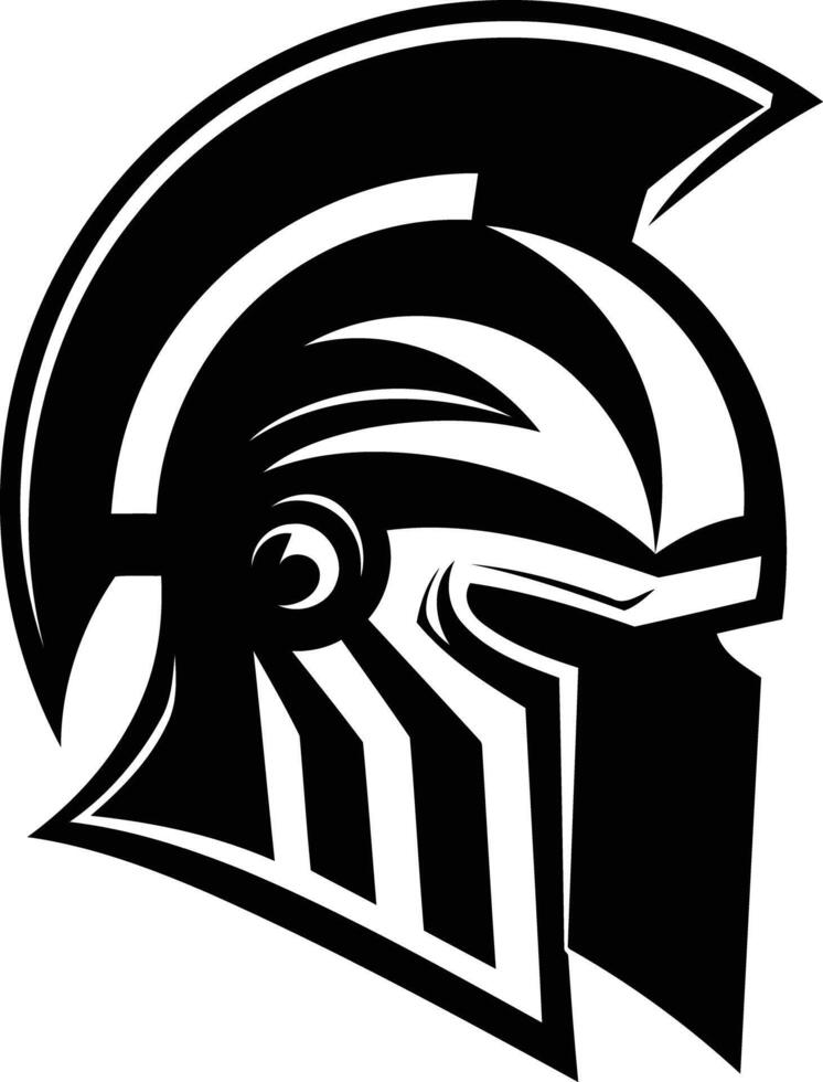 A striking black and white illustration of a spartan helmet, perfect for logos, branding, or graphic design projects vector