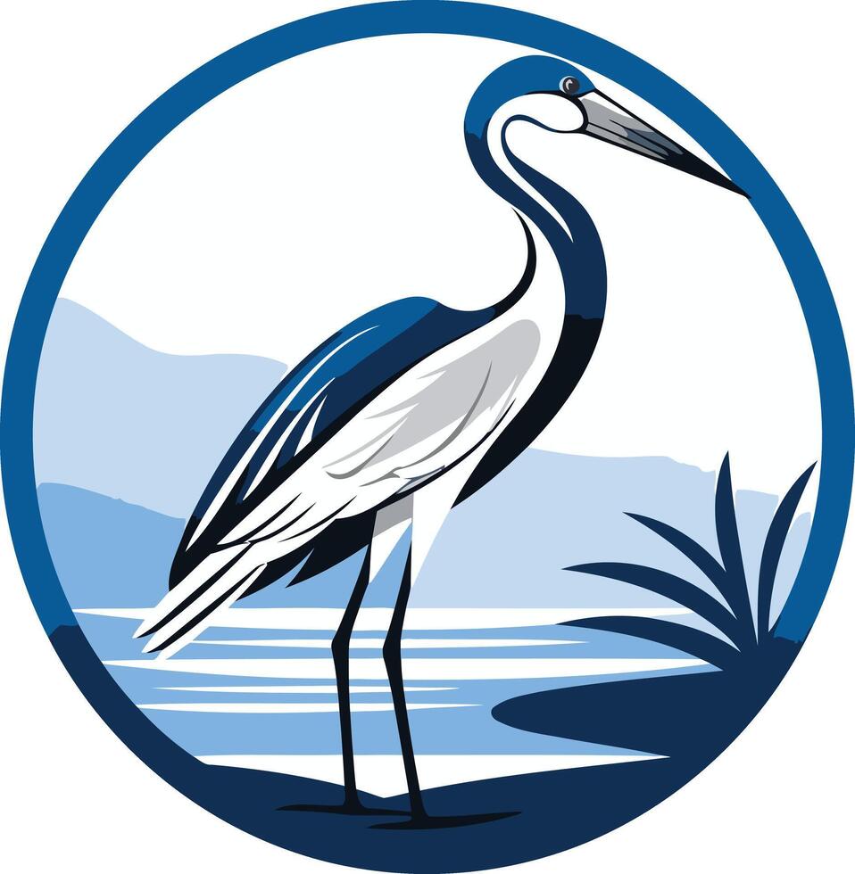 Heron Bird Illustration in a Circle vector