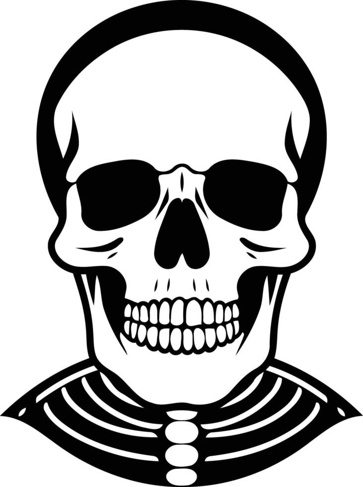 A simple, bold silhouette of a human skull with a hint of a ribcage underneath vector