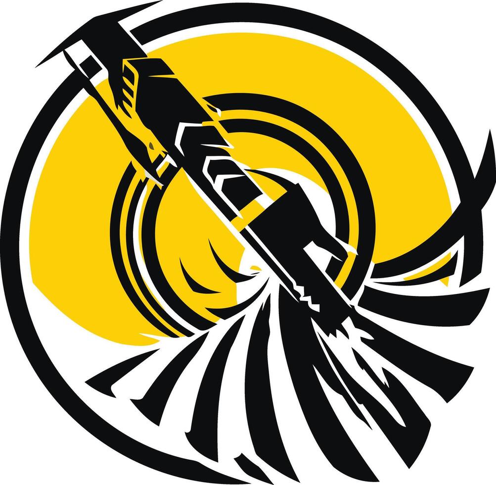 Abstract Design with Yellow Circle and Black Shapes vector