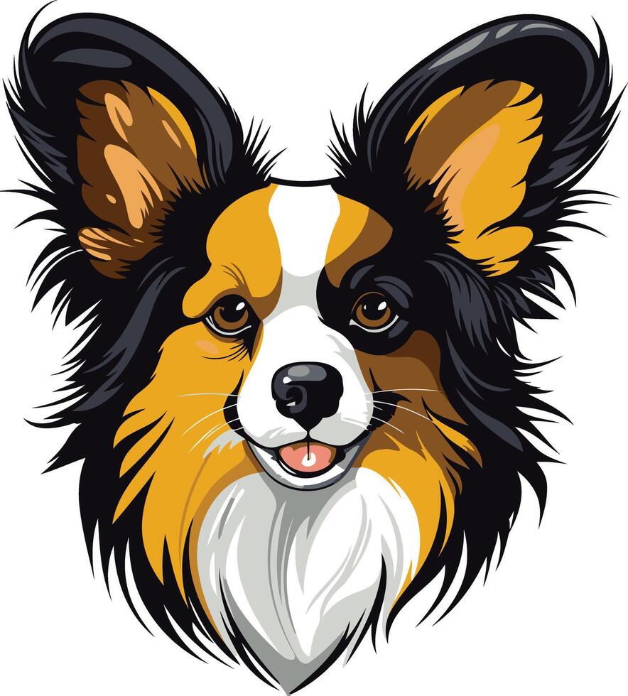 Cute illustration of a papillon dog with big ears and a friendly smile vector
