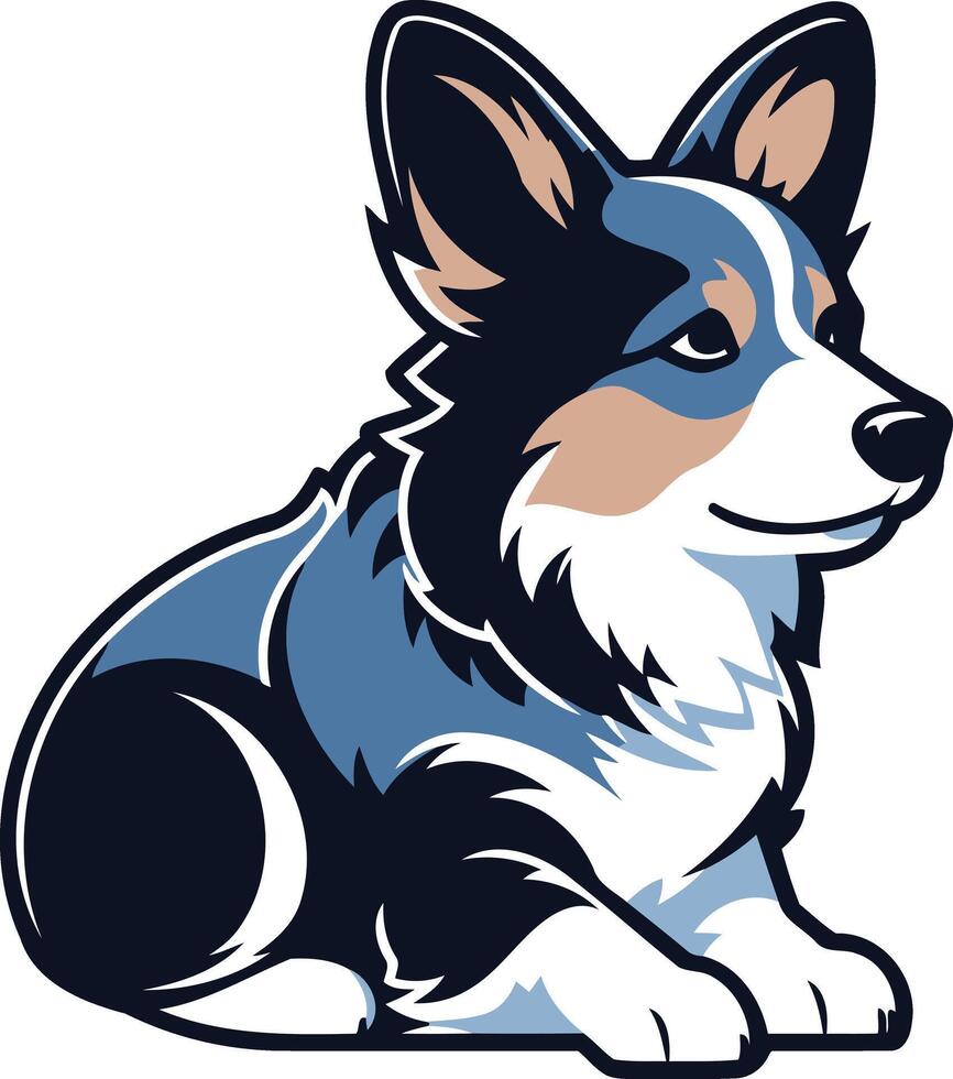Cute cartoon illustration of a blue merle pembroke welsh corgi sitting and looking to the side vector