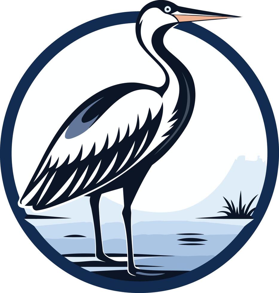Heron Illustration in a Circle vector