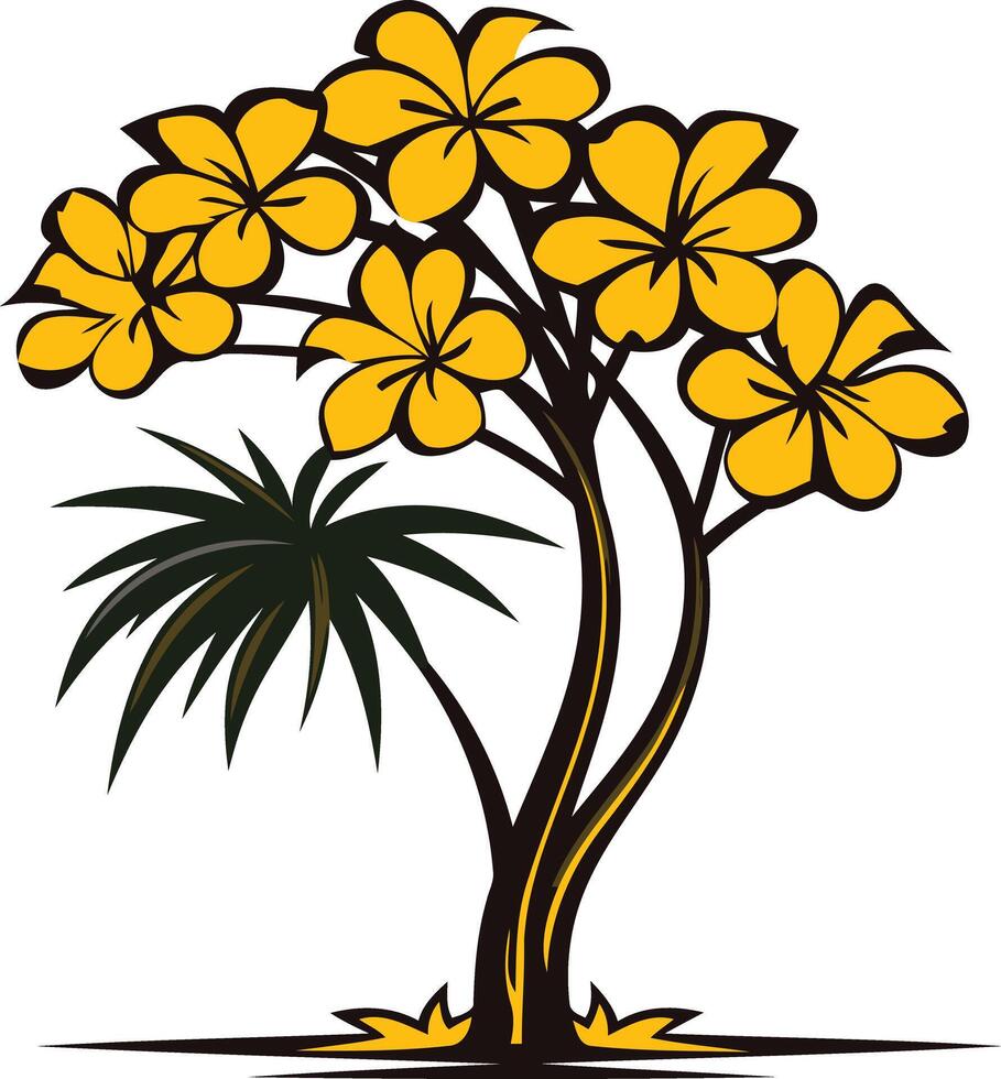 Simple, stylized illustration of a tropical tree with yellow flowers vector