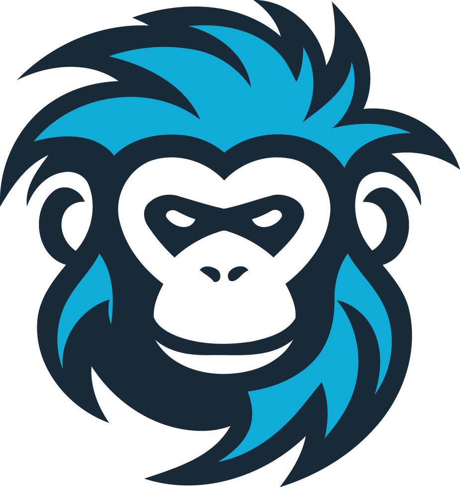 Cool and stylized monkey logo with a blue mohawk vector