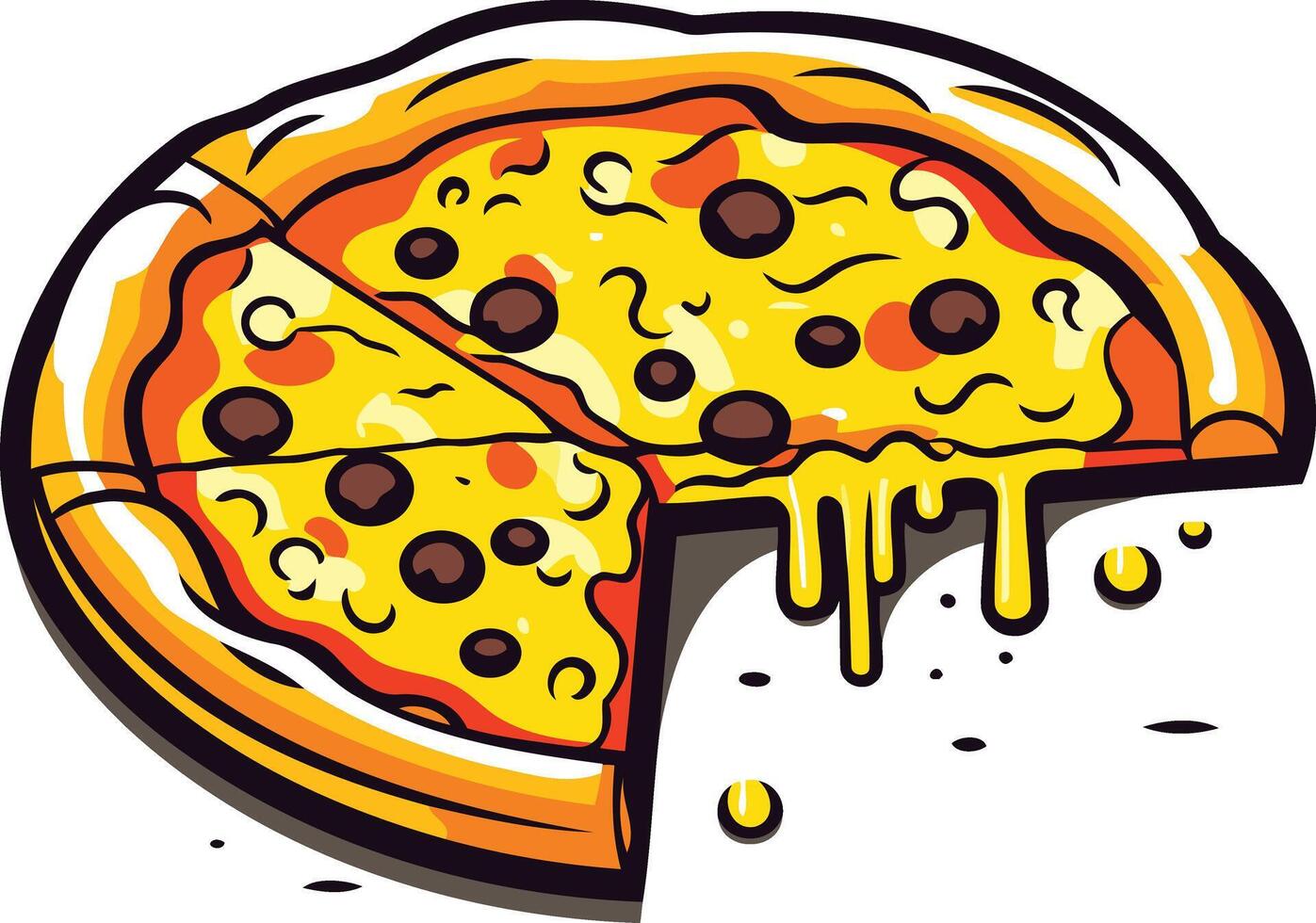 A delicious, cheesy pizza with a slice missing, perfect for food blogs, restaurant menus, and social media posts vector
