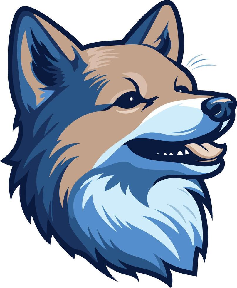 A friendly cartoon wolf with blue fur and a happy expression vector