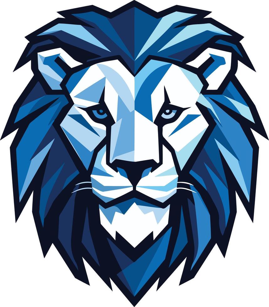 A powerful and modern logo featuring a blue and white geometric lion head vector