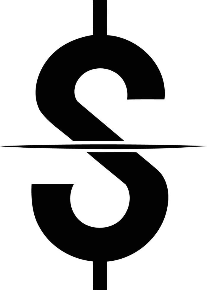 A bold, black and white dollar sign with a horizontal line through the center vector