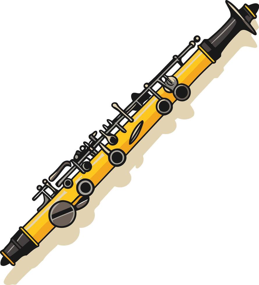 A yellow woodwind instrument with black accents, perfect for illustrations and designs related to music, instruments, and classical art vector
