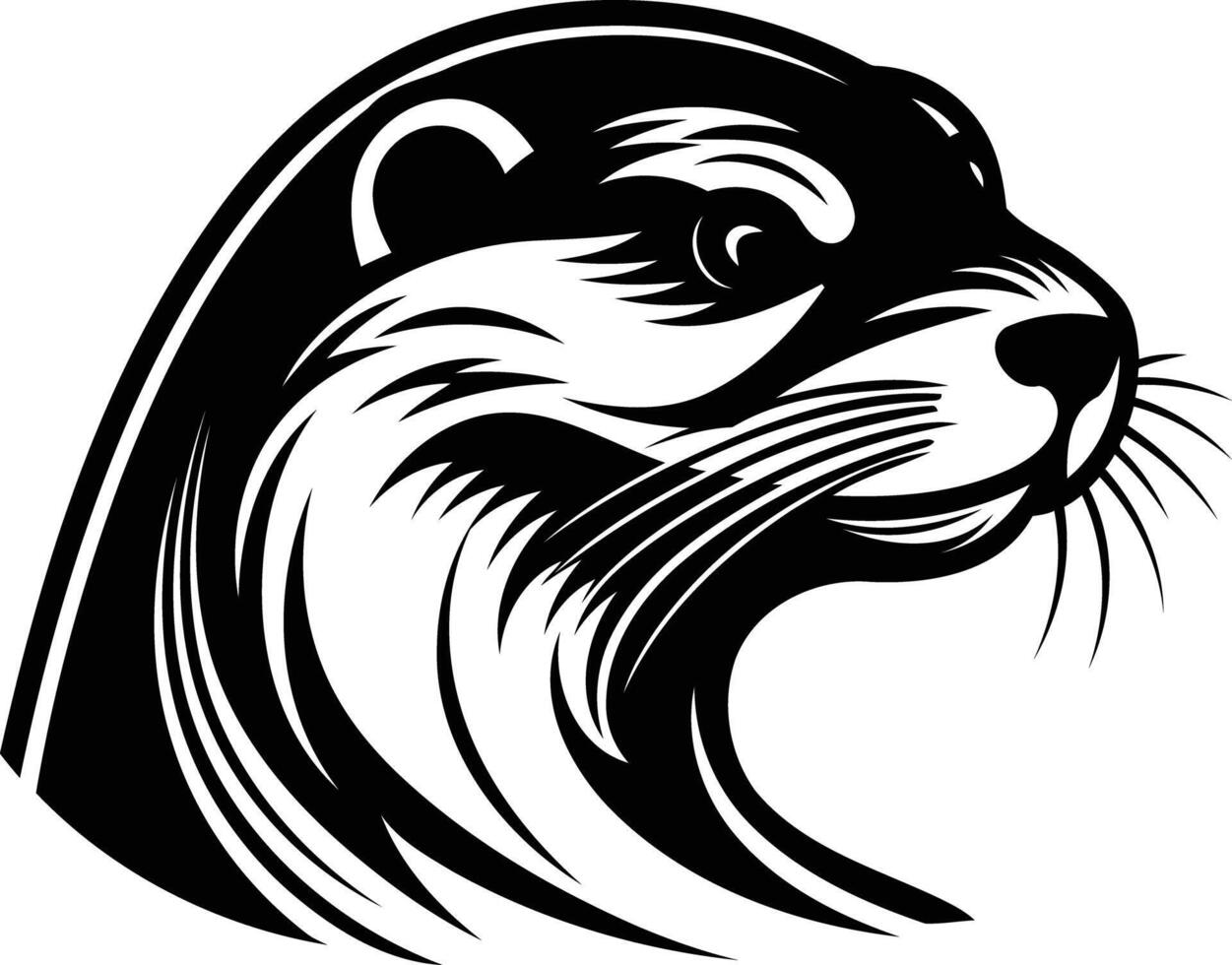 Black and white illustration of an otter head vector