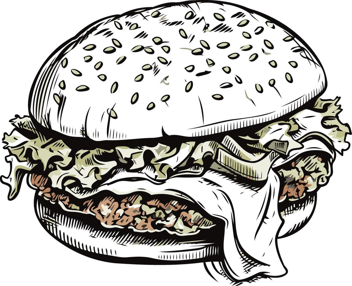 Hand-Drawn Illustration of a Juicy Burger vector