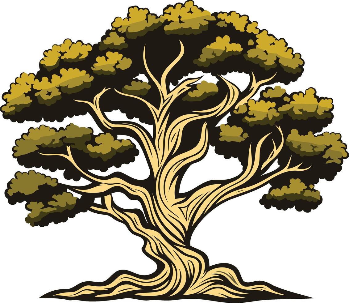 Ancient Tree Illustration in Golden Hues vector