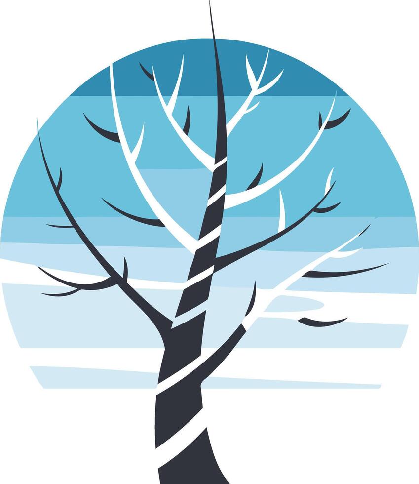 Abstract minimalist tree silhouette against a blue sky, perfect for nature, environment, or winter themes vector