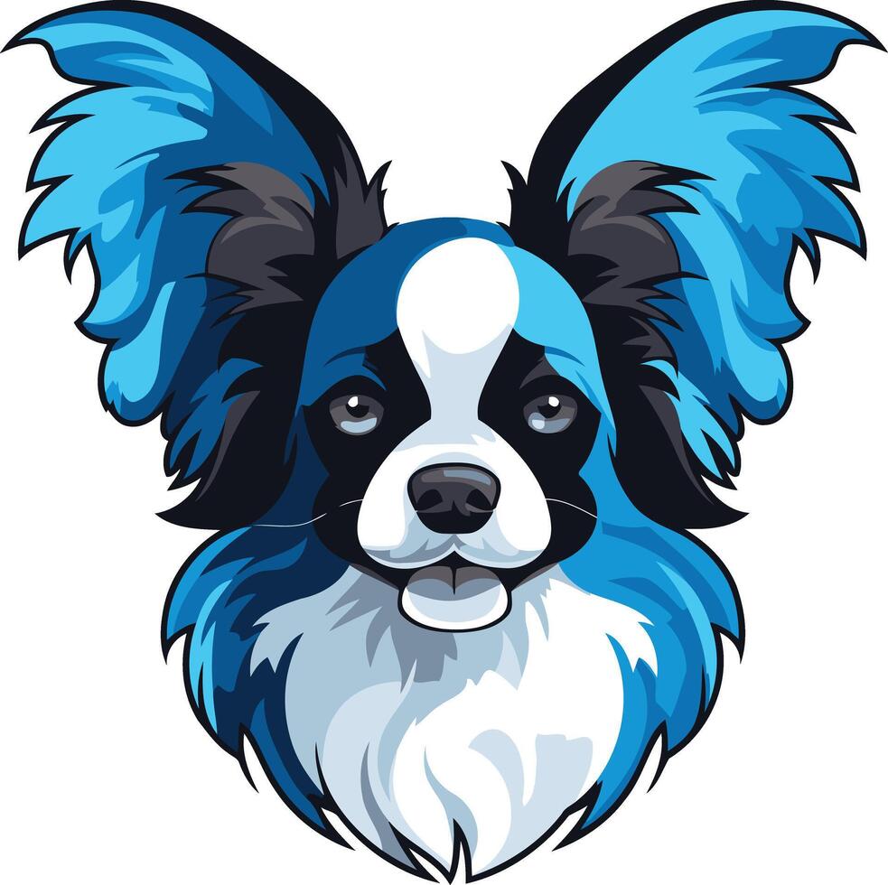 A charming illustration of a papillon dog with bright blue ears and a friendly expression vector