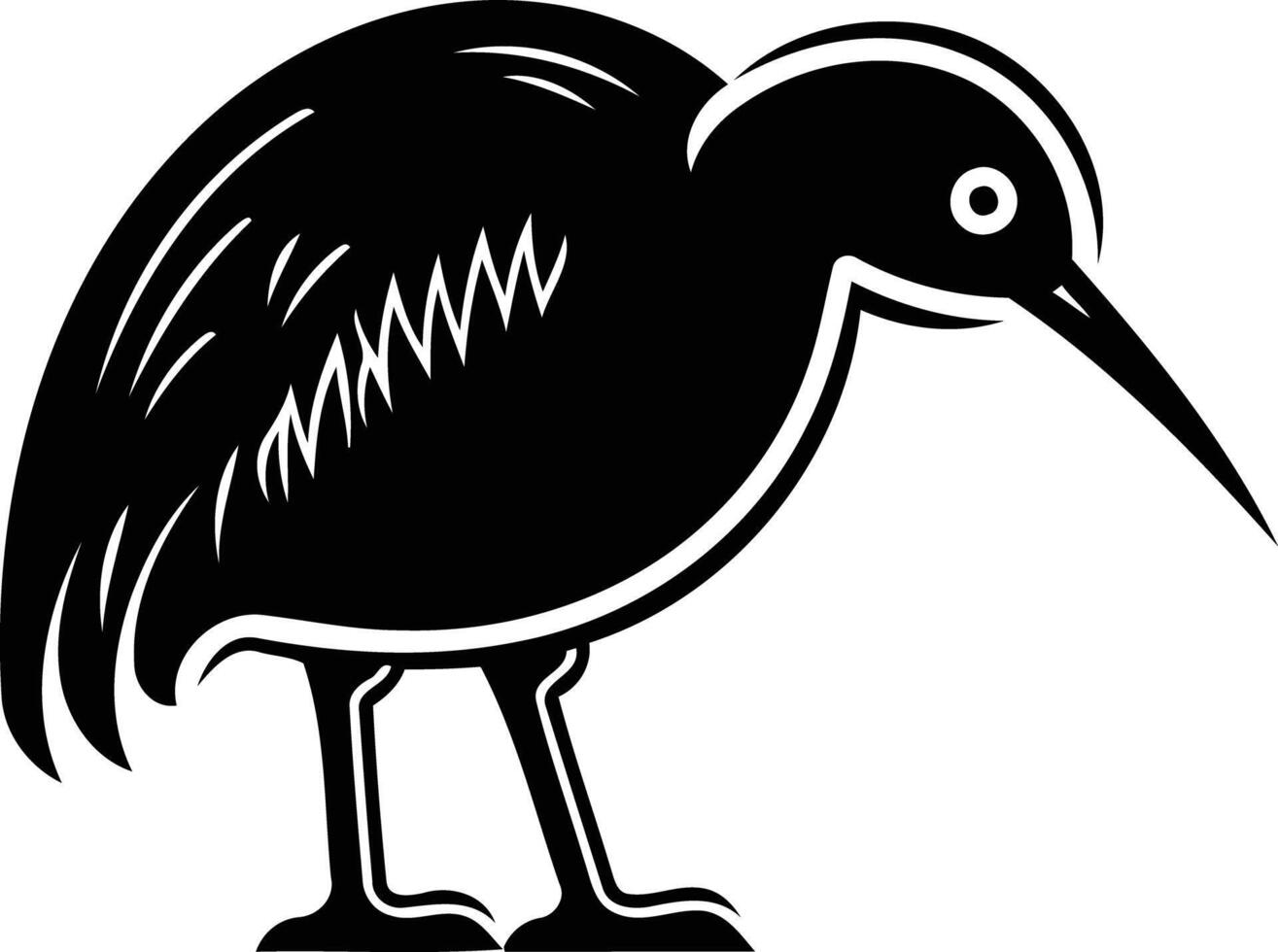 A striking black and white illustration of a kiwi bird, perfect for branding, logos, and design projects vector