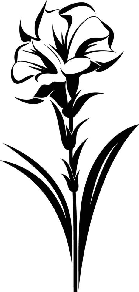 Elegant black and white floral silhouette with a single flower and leaves vector