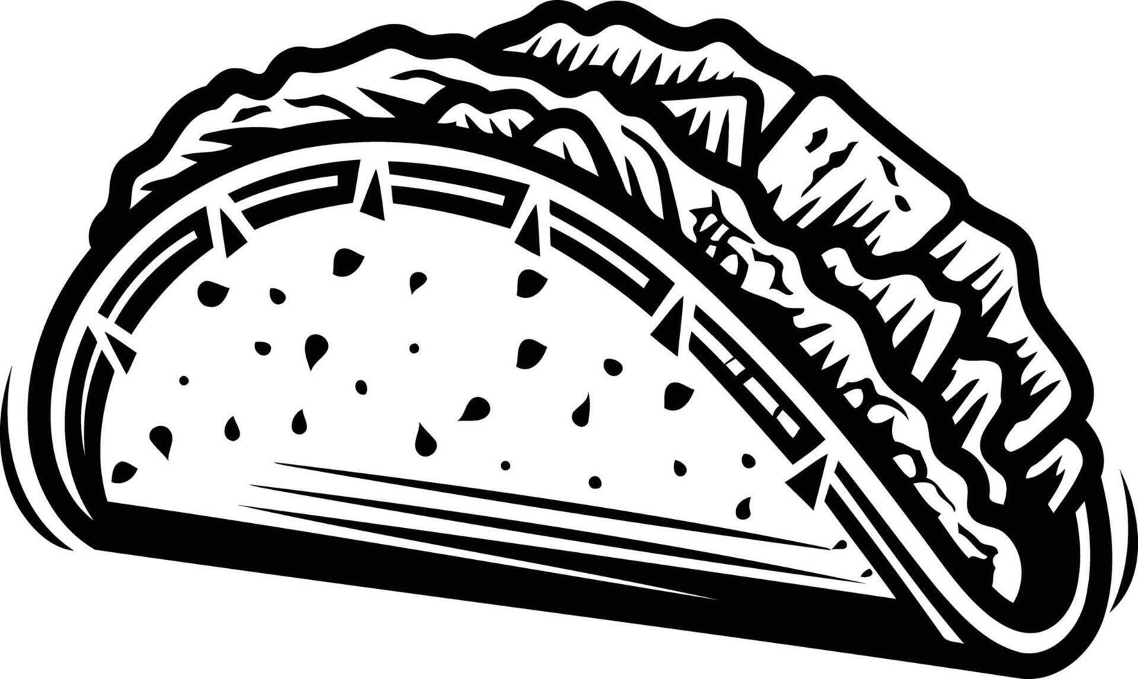 Black and white illustration of a single taco, perfect for restaurant menus, branding, and food-related designs vector