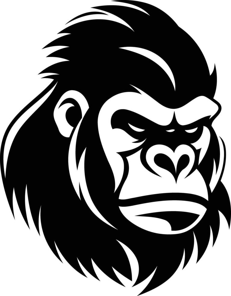 A bold, black and white gorilla head illustration vector