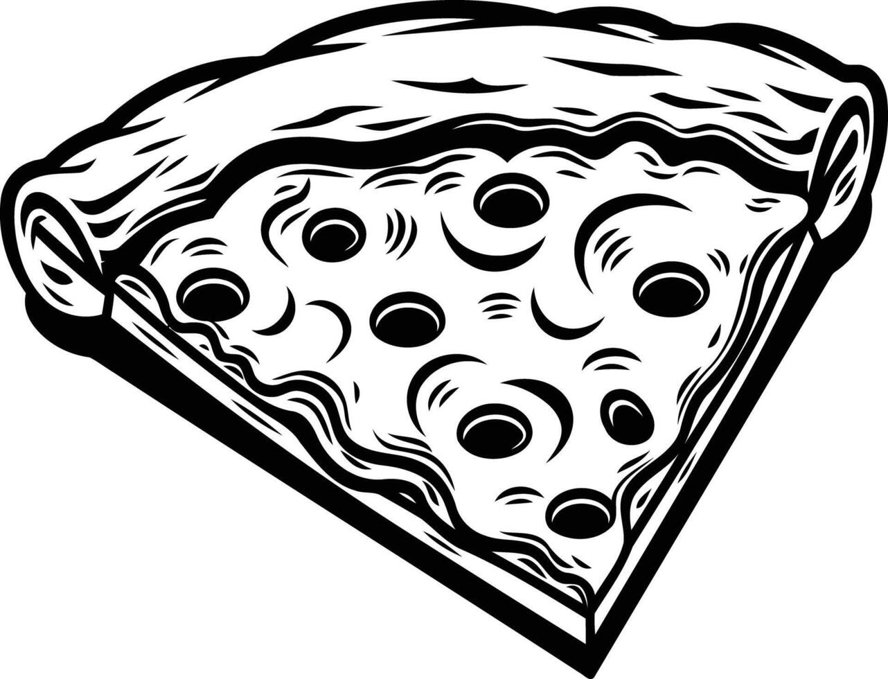 A classic black and white illustration of a pizza slice, perfect for menus, branding, and food-related designs vector