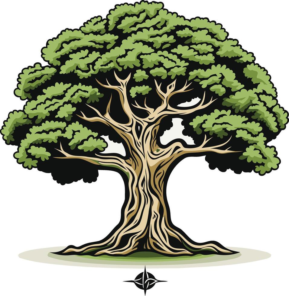 A sturdy, stylized oak tree with strong roots and a full canopy vector