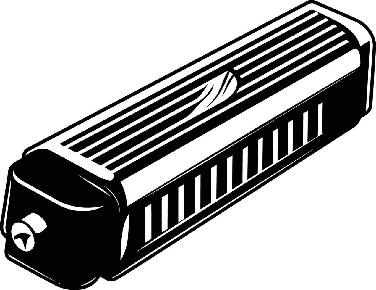 Black and white illustration of a vintage harmonica, perfect for music, nostalgia, and retro design projects vector