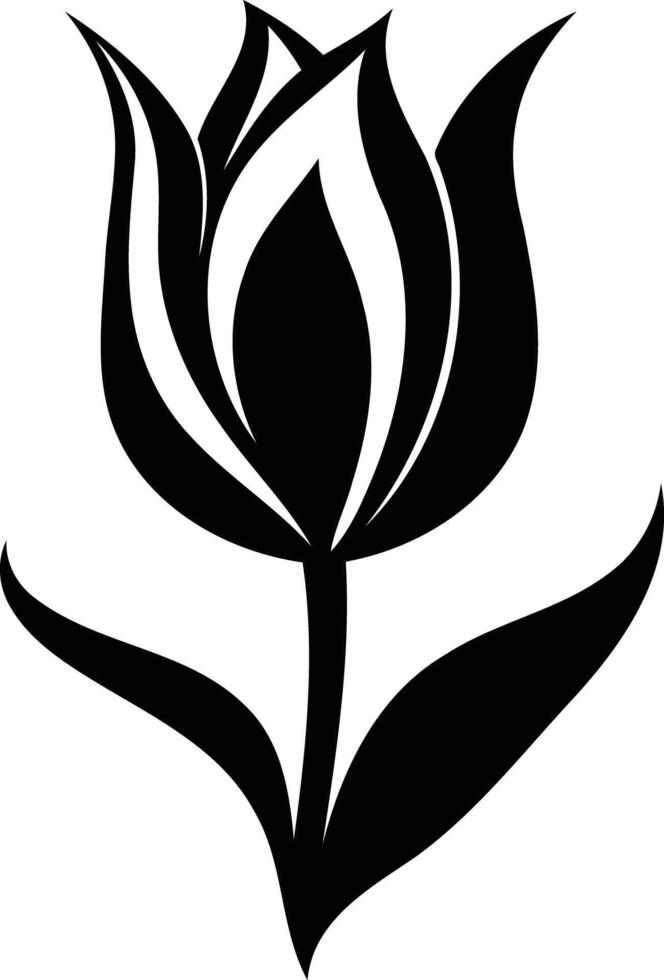 Simple black and white silhouette of a single tulip flower vector
