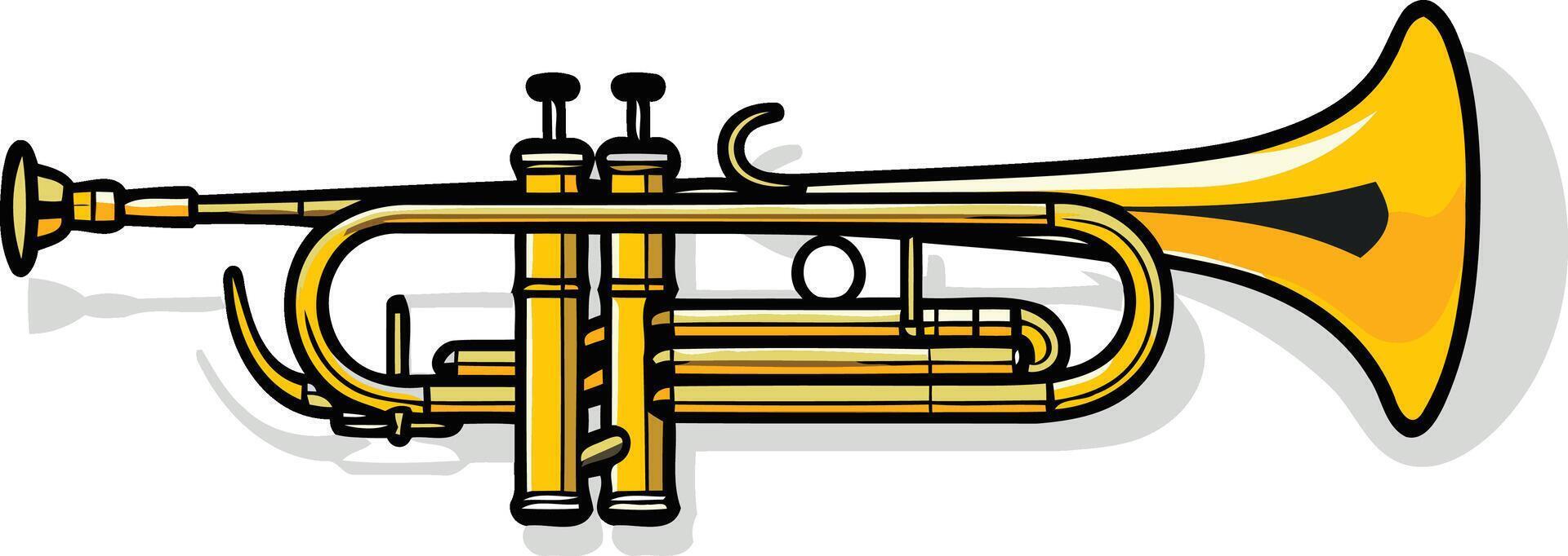 A simple, cartoon-style illustration of a golden trumpet, perfect for music-related projects vector
