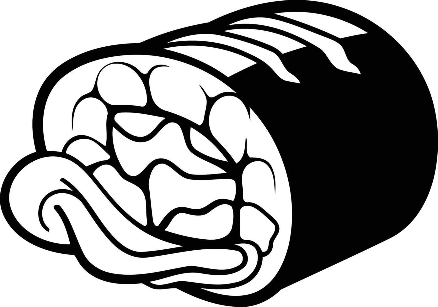 A bold, black and white illustration of a sushi roll, perfect for use in restaurant menus, social media posts, or sushi-themed designs vector
