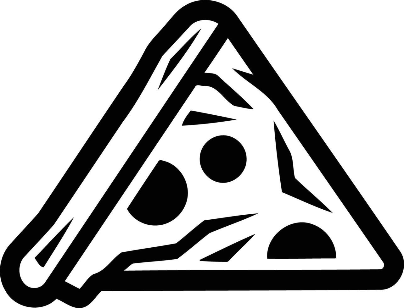 Simple black and white illustration of a pizza slice vector
