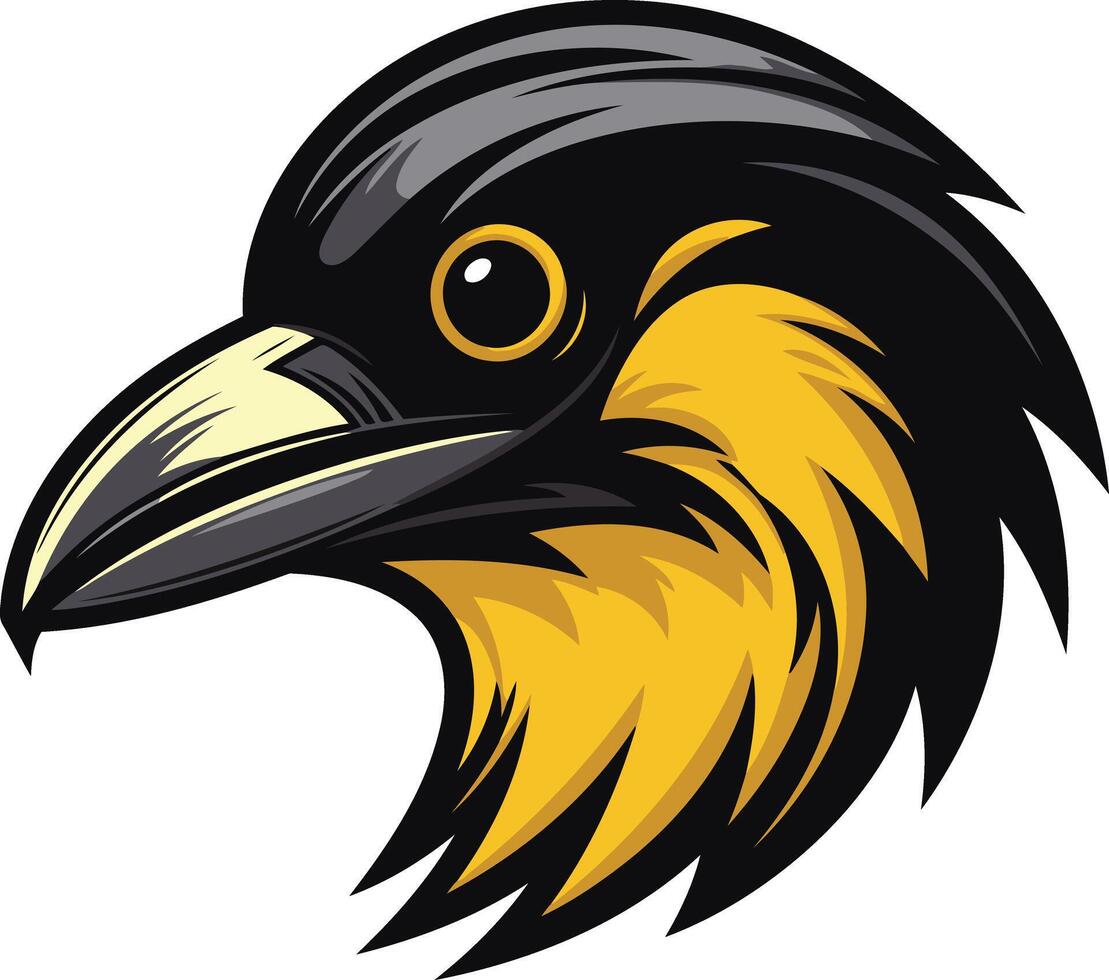 Black and Gold Raven Head Mascot vector