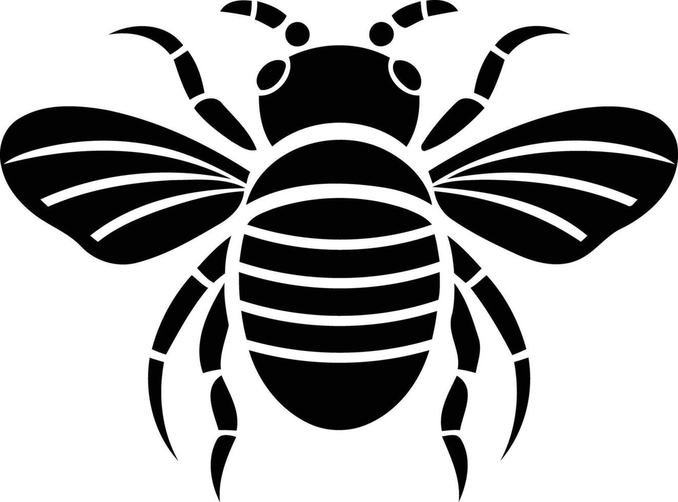 A simple, bold silhouette of a bee, perfect for designs requiring a strong, minimalist aesthetic vector