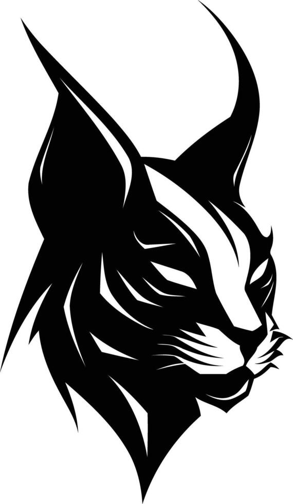 A striking black and white illustration of a stylized cat's head, perfect for branding, logos, and graphic design projects vector
