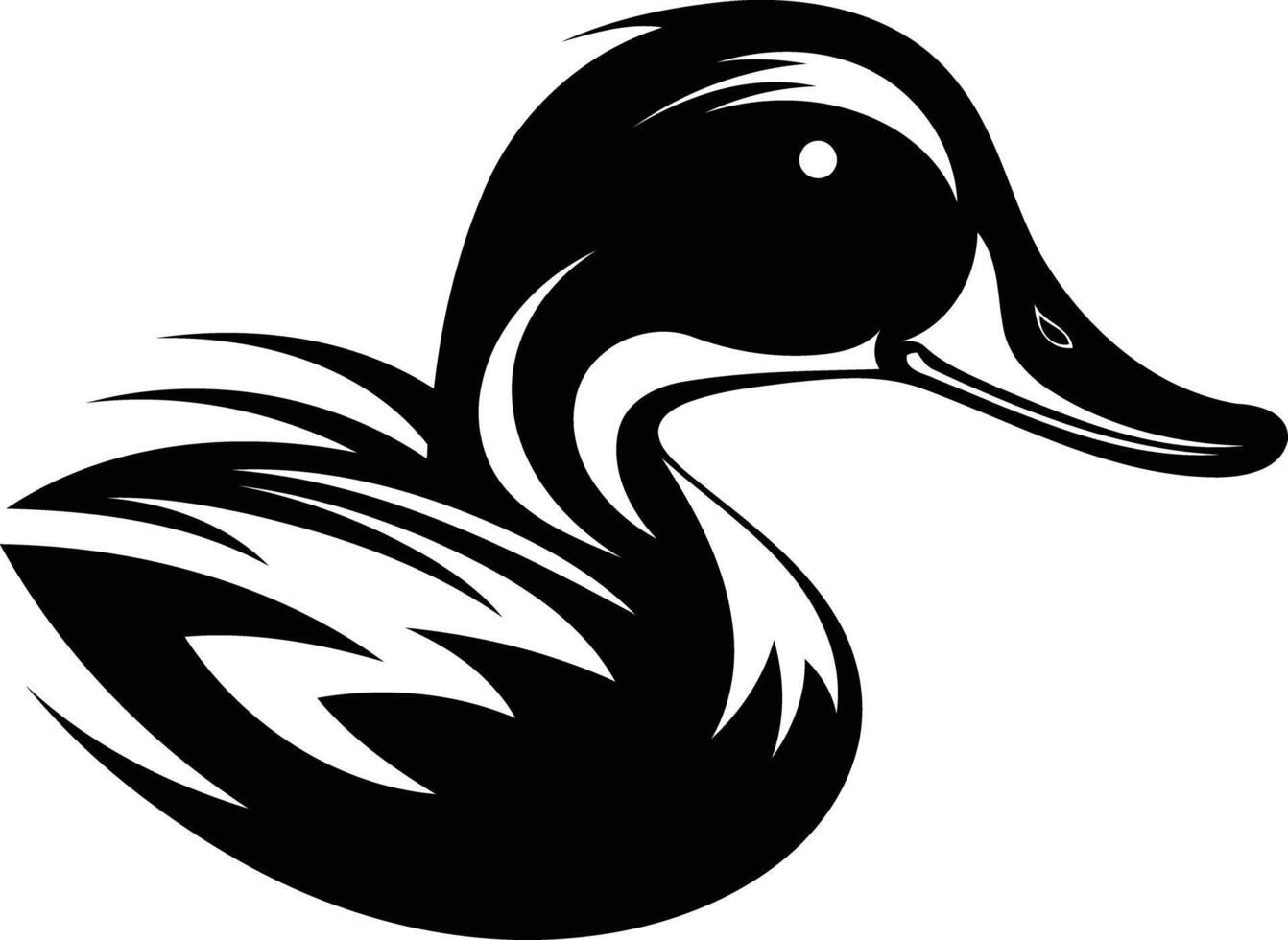 A bold, black and white illustration of a duck in a stylized, tribal design vector